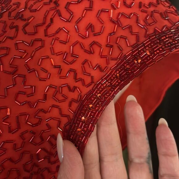 All beaded Elegant Red Wrap Dress, XS-S - Picture 10 of 14